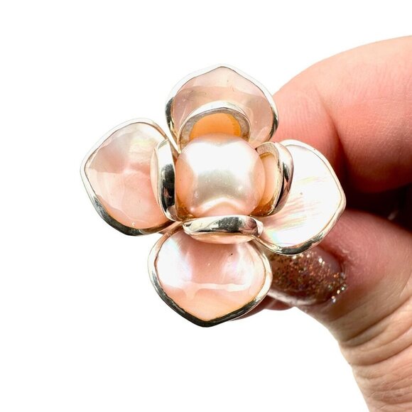 Designer QVC HSN Womens Ring Sterling Silver Pink Pearl Size 9 Statement Ring - Picture 4 of 7